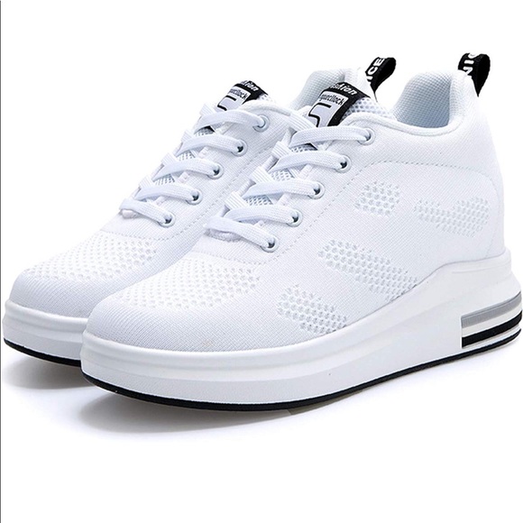 TQGOLD Shoes - TQGOLD Mesh Wedge Heeled White Sneakers